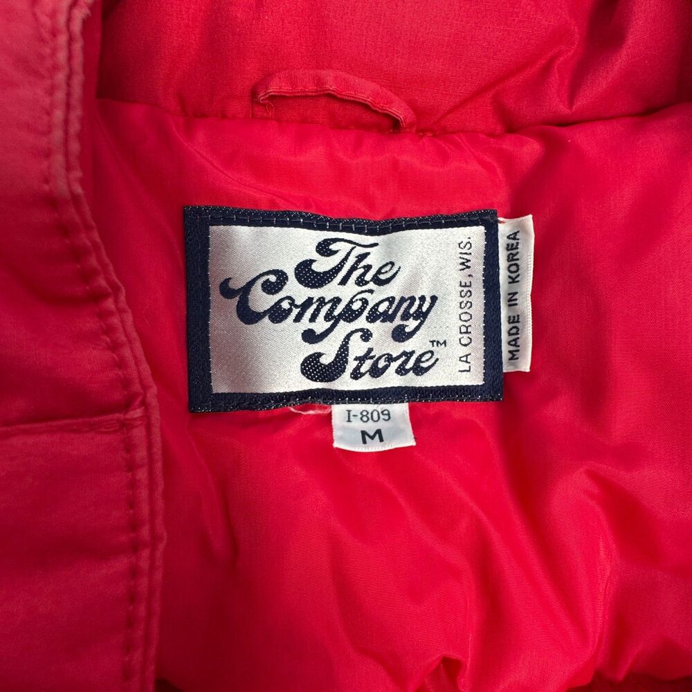 The Company Store Red Down Puffer Vest Medium Zip Snap Nylon Lined - Picture 2 of 10